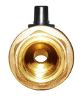 Front view of Brass Rain Barrel Spigot With 3/4 Inch Threaded Inlet 1/2 Inch Female NPT And 3/4 Inch Garden Hose Outlet Quarter Turn Ball Valve