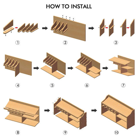 Installation steps for Power Tool Organizer And Storage Cabinet With Wooden Drill Charging Station All In One Wall Mount Rack and 3 Shelves.