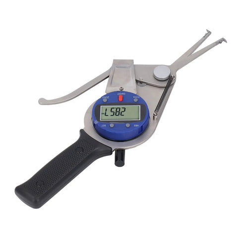 Horett Digital Dial Caliper 8 to 28mm Hole and Groove Depth Gauge with stainless steel body and clear LCD display.