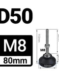 Rock Solid Adjustable Leveling Feet Set Of 4 With Swivel Base And Rust Resistant Threaded Pads For Heavy Equipment Support Quick Height Tweaks On Uneven Ground showing M8 threaded rod and swivel pad dimensions.