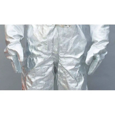 Badass Heavy Duty Heat Resistant Coveralls Featuring Aluminum Foil Thermal Radiation Protection Built For Extreme 1200 Degree Fireproof Flame Retardant Firefighter Jumpsuit with gloves.