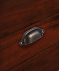 12 Pack Vintage Iron Drawer Pull Handles For Cabinets And Furniture, Retro Seashell Style, mounted on wooden cabinet