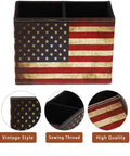 Top Shelf American Flag Desk Organizer Built With Premium Pu Leather And Retro Vintage Style, 2-section for office supplies.
