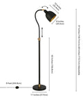 Adjustable Arc Floor Lamp With Metal Shade In Blackened Bronze Finish; sleek modern design, 8 ft cord, adjustable height dimensions shown.