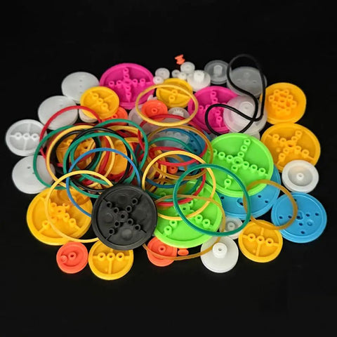 95 Piece Belt Pulley Set With Rubber Bands For DIY RC Cars Trucks Robots And Models Plastic Belt Pulleys Range 5mm To 48mm