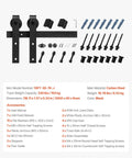 Heavy Duty Sliding Barn Door Hardware Kit For 60 Inch Wide Doors Up To 330 Lbs With Thickness Range Between One And Three Eighths And One And Three Quarters Inches Thick, Durable Carbon Steel Track And J Shape Rollers In Black Finish, Quiet Operation components layout