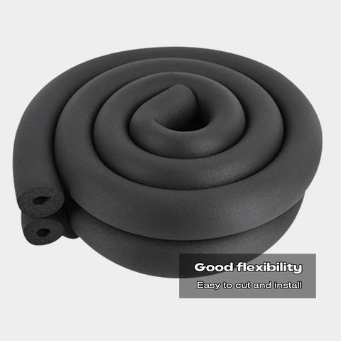 Coiled black foam tube showing flexibility; Beefed Up Foam Pipe Insulation Tube Kit For Water Lines And HVAC, 6.2 Ft Long