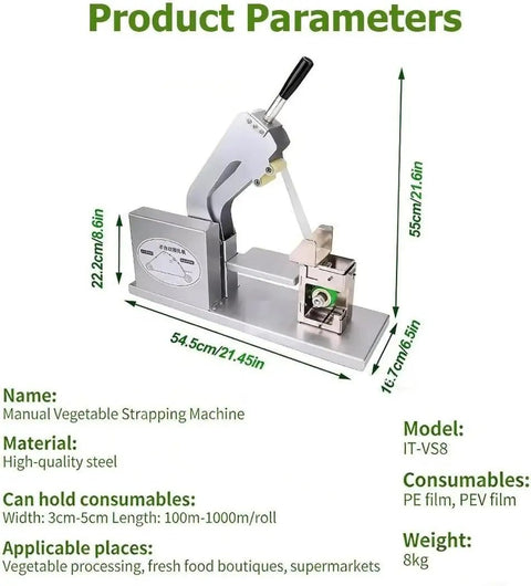 Heavy Duty Semi Automatic Vegetable Strapping Machine For PE PVC Film, manual strapping unit made of high-quality steel, size 54.5cm.