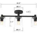3 Light Semi Flush Mount Ceiling Light With Glass Shade For Hallway Loft Kitchen And Bar, Industrial Pendant Fixture, Dope Modern Rustic Chandelier For Home, 120V, Ideal Over Island Or Counter, displayed with dimensions
