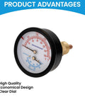Dual-Display Tridicator Boiler Gauge Kit Commercial Grade With 2.5 Inch Dial For Temperature And Pressure 0-75 PSI