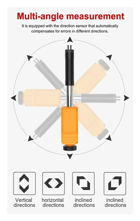 Heavy Duty Portable Digital Hardness Tester For Steel And Cast Iron Featuring Dead Nuts Accurate Leeb Gauge showing multi-angle measurement.