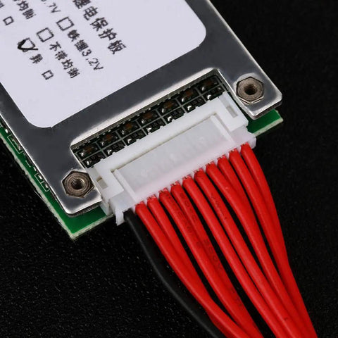 Hassle Free 36V 10S Lithium Battery BMS Featuring 30A Smart Balancing Protection Board with connected wires and connectors.