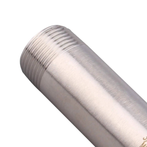 Close-up of Three Quarter Inch NPT Male Stainless Steel Pipe Nipple, 304 Grade, Six Inch Length, corrosion resistant fitting