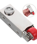 Heavy Duty Sliding Door Rollers Built Tough With Shock Absorbing Steel Wheels That Roll Smooth As Butter For Patio Tracks Cabinet Doors And Garden Furniture, close-up view showing red wheel and steel body.