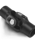 Heavy Duty Three Quarter Inch Round To Three Quarter Inch Round Universal Joint Steering Shaft Black Steel Coupling For Automotive And Industrial Use 35 Degree Working Angle Three And Three Quarter Inch Total Length Up To 4000 RPM product image showing black steel joint close-up.