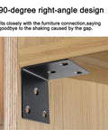 Twenty Piece Set Of Heavy Duty Black Corner Braces Crafted From Rock Solid Stainless Steel For Knockout Furniture Builds Rust Free Right Angle L Brackets Hardware Built Tough For Cabinets Drawers And Durable Wood Projects That Last Forever, mounted on wood at a 90-degree angle.