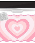 Pink Heart XXL Mouse Pad With Scalloped Edge Large Desk Mat For Gaming And Work Non Slip Rubber Base Waterproof Desktop Pad For Laptop And Computer 35.4 By 15.7 Inches Cute Pink Office Accessory displayed with keyboard and monitor