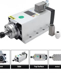 Hassle Free Air Cooled CNC Spindle Motor Kit With 2.2 KW Quad Angle Vfd Inverter And Full Er20 Collet Set showing angled view with connectors.