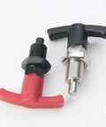 Heavy Duty Stainless Steel T Handle Indexing Plunger Precision Self Locking Locating Pin With Return Spring, red and black grips.