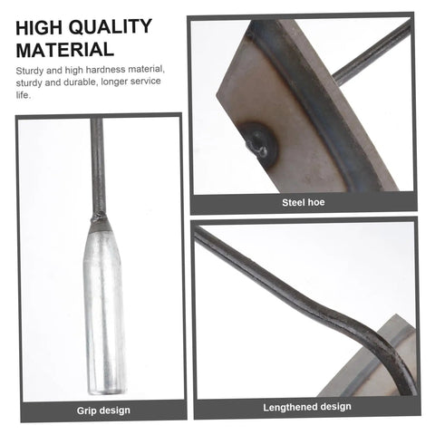 Close-up of 4-Piece Garden Hoe Set For Weeding And Soil Loosening, showing wear-resistant steel blade, grip, and lengthened design.