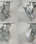 Hardcore Kingpinless Swivel Casters With Top Lock Brake 6X2 Inch Semi Steel Wheels Set Of Four close-up view of a caster brake.