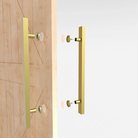Titanium Gold Square Barn Door Handles Set Long Pull Push Double Sided For French Style Doors 12 To 59 Inch Fits Three Quarter