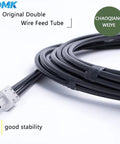 Close-up of Double Wire Feeding Hose For Laser Welding Handheld Weld Head, Built To Last Graphite Aluminum PU Construction