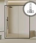 Heavy Duty Stainless Steel Shower Door Pivot Hinges With Smart Dual Hole Design For No Sweat Glass Door Swap And Top Shelf Bathroom Hardware Makeover in a modern bathroom setting.