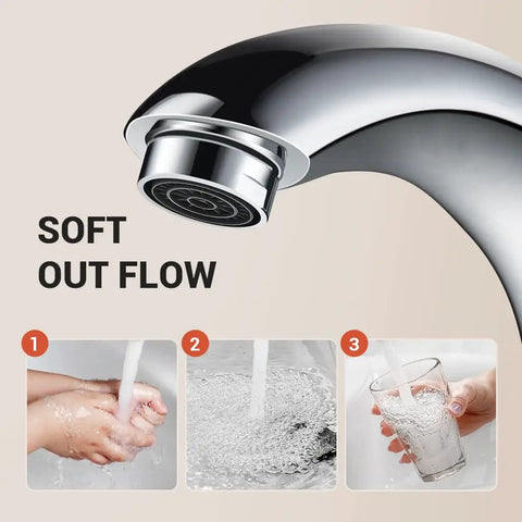 Automatic Sensor Touchless Bathroom Sink Faucet In Chrome Hands Free Battery Powered Modern Vanity Tap With Deck Plate Control Box And Temperature Mixer Easy Install No Touch Convenience with soft water flow demonstration