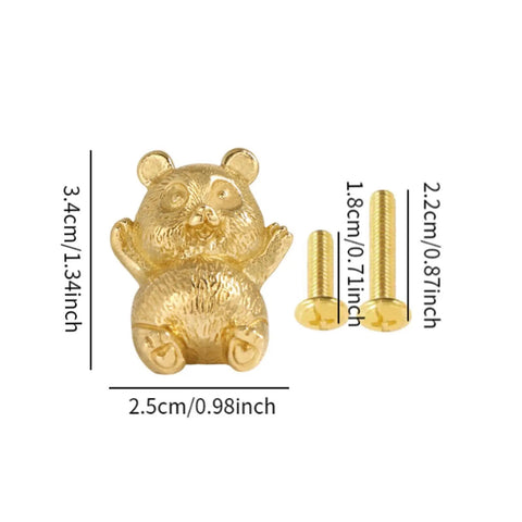 Gold Brass Panda Cabinet Handle With Funny Animal Statue Pull For Wardrobe Drawer Knob And Cupboard Dresser Hardware Suitable For Kitchen Renovation Projects, 3.4cm