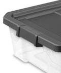 Box Stacker Modular Clear 40 Quart Storage Bin with durable latching lid, see-through design for easy organization and space saving