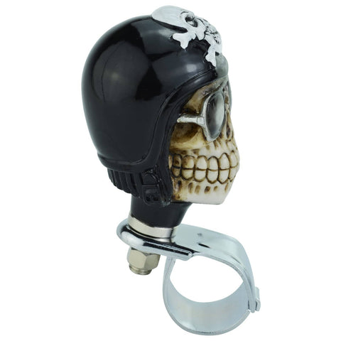 Side view of Skull Steering Wheel Spinner Power Booster Knob For Easy Steering, heavy duty, black, fits 31 mm wheels.