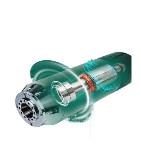 Rock Solid Five Point Five Kilowatt Atc Water Cooled Spindle With Vfd Controller BT30 interface, showcasing internal components and cooling system.