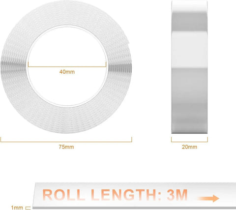 Heavy Duty Double Sided Adhesive Tape Roll With Super Grippy Nano Gel Rock Solid Mounting Strips That Hold Like Crazy Zero Mess Clean Up For Walls And Carpets