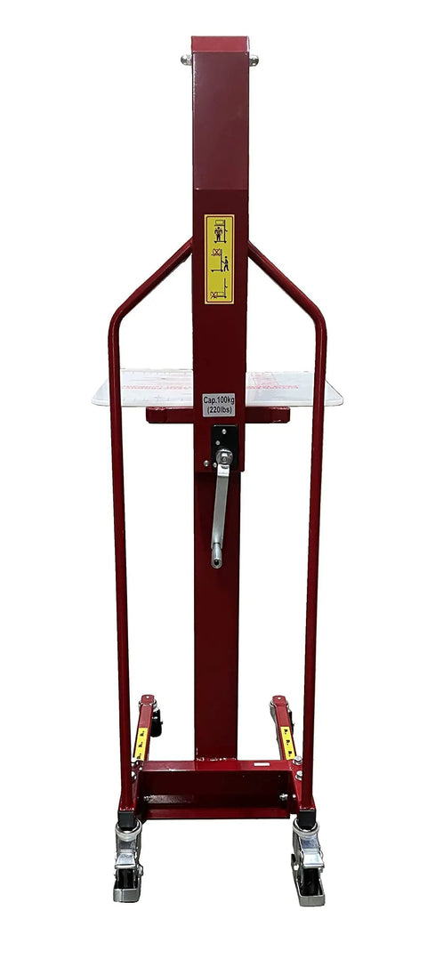 Easy Roll Manual Winch Stacker Work Positioner Lift Truck with steel frame, showing front view, designed for lifting loads up to 59 inches.