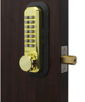 Keyless Mechanical Push Button Deadbolt Lock With Adjustable Code, Easy Programmable Access, Bright Brass Finish, No Keys Needed