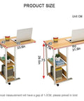 C Shaped Bedside Table With Heavy Duty Wheels And Locks Height Adjustable Laptop Workstation dimensions displayed next to a laptop.