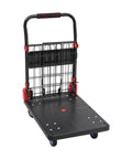 Built Like A Tank Two In One Platform Cart With Secure Cage Foldable Utility Dolly And Flatbed Hand Truck, black frame, flatbed surface, secure mesh cage.