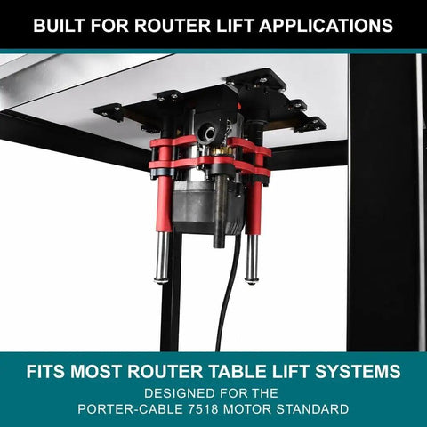 Badass 3 1/4 Horsepower Router Motor With External Variable Speed Control Pumping Out Serious Pull For Router Table And Lift Applications Up to 21000 Rpm Precision Routing mounted on lift system with red clamps.