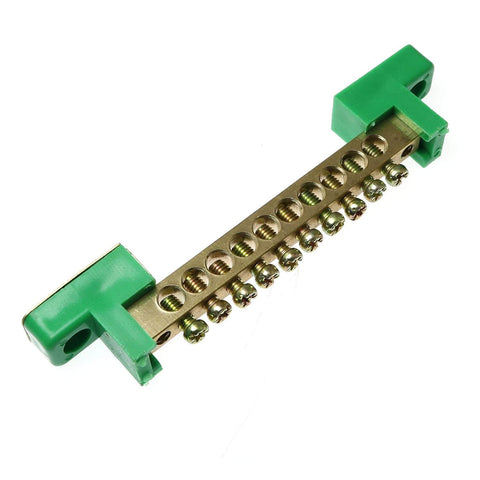 Two Pack 10 Positions Terminal Bus Bar Block Copper Wire Screw Terminal Grounding Strip Green Heavy Duty Plastic Insulated Terminal Block