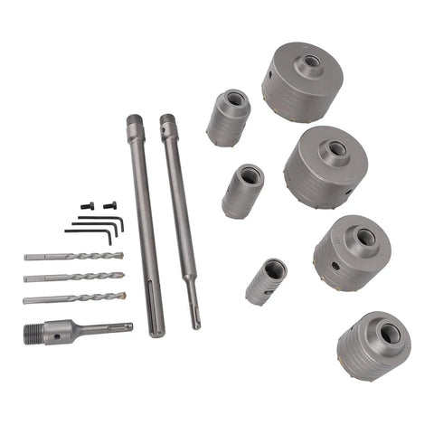 Keenso Heavy Duty Concrete Hole Saw Kit 30 To 100 Mm Premium Tungsten Steel Drill Bit Set For HVAC Installation That Last A Lifetime And Cuts Like A Dream Without Breaking The Bank. concrete hole saw bits and drill shanks set