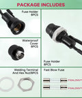 6X30MM Panel Mount Fuse Holder Kit With Screw Cap And Presoldered Wires 250VAC 10A 125VAC 15A showing 8 fuse holders and waterproof covers.