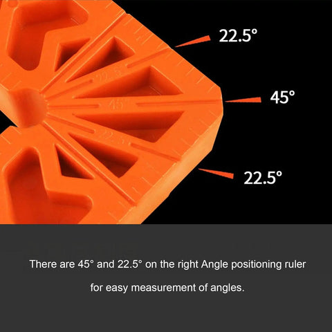 Eight Pack 90 Degree Corner Clamps And Woodworking Positioning Squares Featuring 3 Inch And 4 Inch Sizes showing angle measurements of 22.5 and 45 degrees.