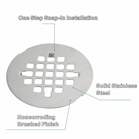 Heavy Duty Brushed Nickel Shower Drain Cover Round 4 1 4 Inch Snap In Stainless Steel Floor Strainer No Sweat Install Rust Resistant Solid Grip For Everyday Bathroom Floors