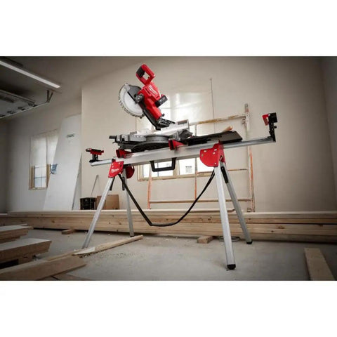 Ultra Portable Aluminum Folding Miter Saw Stand With Universal Mounting Brackets in workshop setting