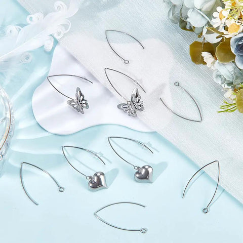200 Pcs V Shape Stainless Steel Earring Hooks 19 Gauge Drop Ear Wires for Jewelry Making DIY Earring Findings Hoops Displayed