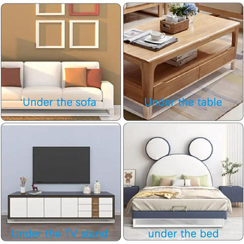 Adjustable Under Bed Blocker 8 Pack Clear Pet Gap Stopper For Furniture, waterproof PVC couch spacer under various furniture.