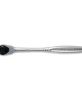 Top view of Three Eighths Inch Drive Ratchet Handle With Compact Head And Socket Hold Type, Seventy Two Tooth Ratcheting Mechanism