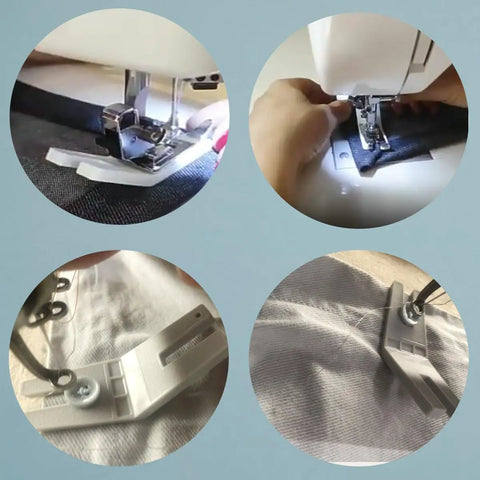 Two Piece Hump Jumper Sewing Tools Set For Quilting And Hemming in use with sewing machine on fabric