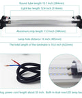 Diagram showing dimensions of Beefy LED Work Light 12W 24V IP66 Waterproof Explosion Proof Lamp with dual-row LEDs and power cord.